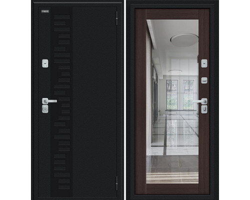 Дверь входная металлическая «Thermo-2 Флэш Декор-2» Букле черное/Wenge Veralinga