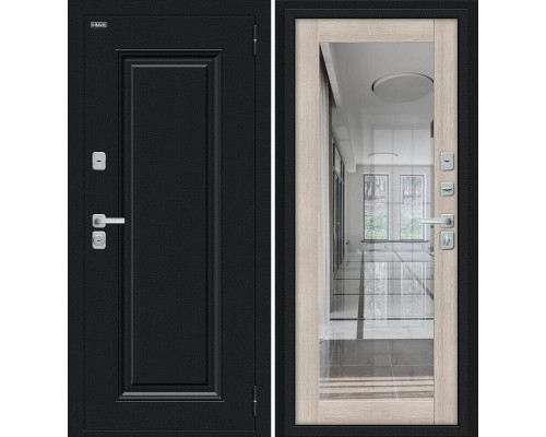 Дверь входная металлическая с терморазрывом «Thermo Флэш МФ/BChrome» Букле черное/Cappuccino Melinga