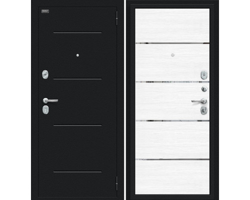 Дверь входная металлическая «Лайн» Букле черное/Snow Melinga