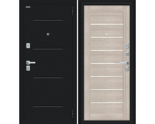 Дверь входная металлическая «Техно/BChrome» Букле черное/Cappuccino Melinga