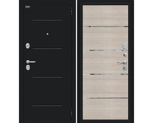 Дверь входная металлическая «Лайн» Букле черное/Cappuccino Veralinga