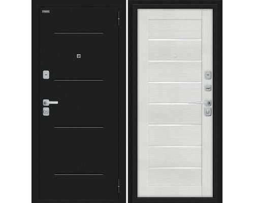 Дверь входная металлическая «Техно/BChrome» Букле черное/Bianco Melinga