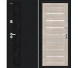 Дверь входная металлическая с терморазрывом «Thermo Техно Д2/BChrome» Букле черное/Cappuccino Melinga