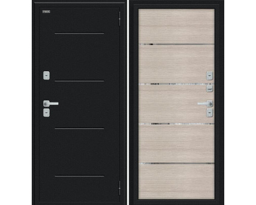 Дверь входная металлическая с терморазрывом «Thermo Лайн/BChrome» Букле черное/Cappuccino Melinga