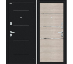 Дверь входная металлическая «Лайн/BChrome» Букле черное/Cappuccino Melinga