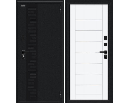 Дверь входная металлическая с терморазрывом «Thermo Техно Д2/SBlack» Букле черное/White Silk