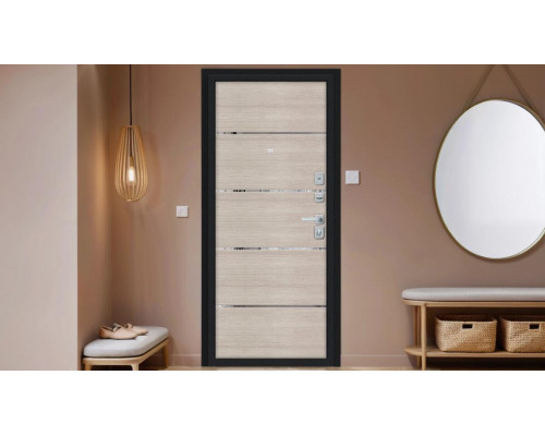 Дверь входная металлическая «Лайн/BChrome» Букле черное/Cappuccino Melinga