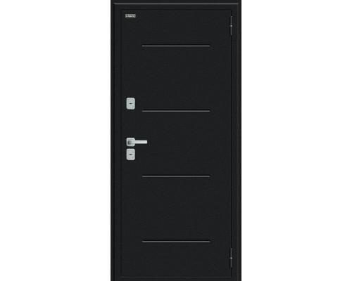 Дверь входная металлическая с терморазрывом «Thermo Лайн/BChrome» Букле черное/Cappuccino Melinga