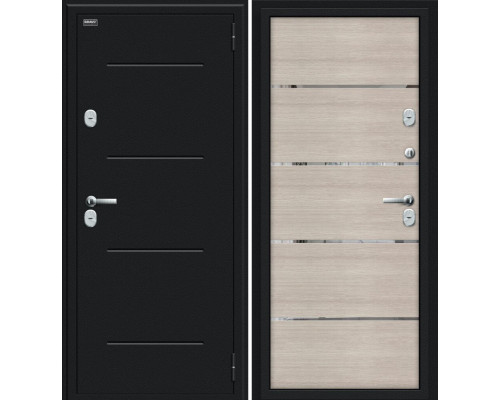 Дверь входная металлическая «Thermo Лайн» Букле черное/Cappuccino Veralinga