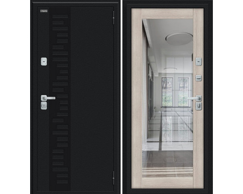 Дверь входная металлическая «Thermo-2 Флэш Декор-2» Букле черное/Cappuccino Veralinga