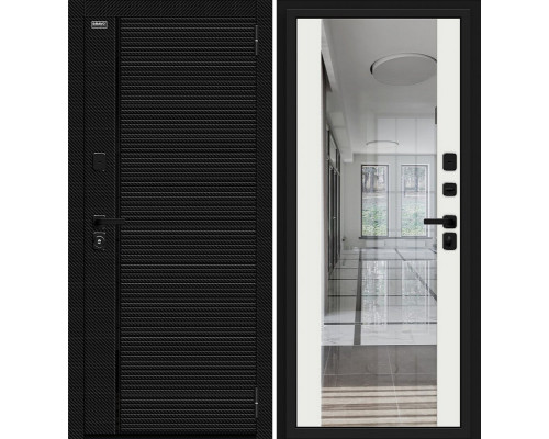 Дверь входная металлическая «Лайнер-3» Black Carbon/Off-white