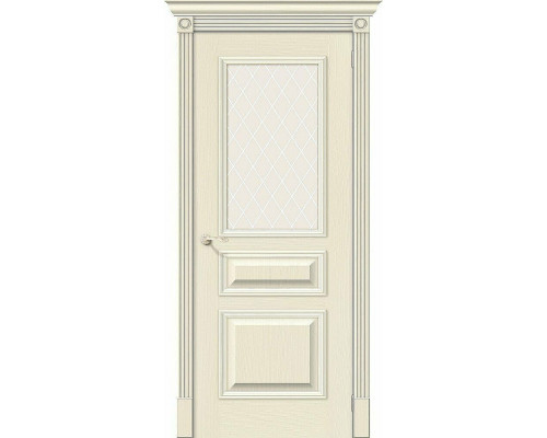 Межкомнатная дверь Вуд Классик-15.1, цвет: Ivory Размер полотна в мм: 200*90 Стекло: White Сrystal