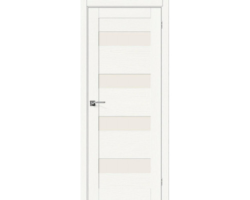 Межкомнатная дверь Вуд Модерн-23, цвет: Whitey Размер полотна в мм: 200*60 Стекло: Magic Fog