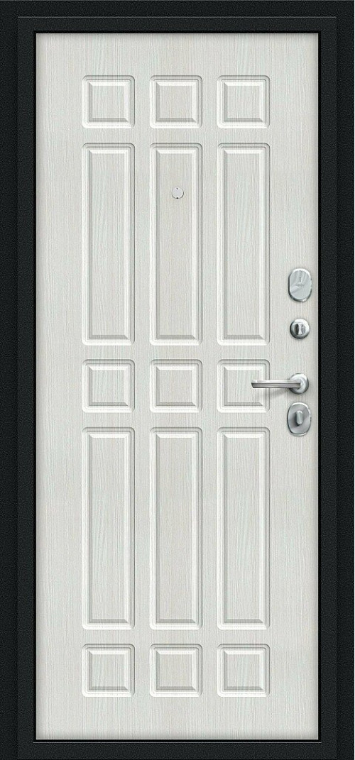 Входная дверь Мило, цвет: Букле черное/Bianco Veralinga Размер полотна в мм: 205*86 левое