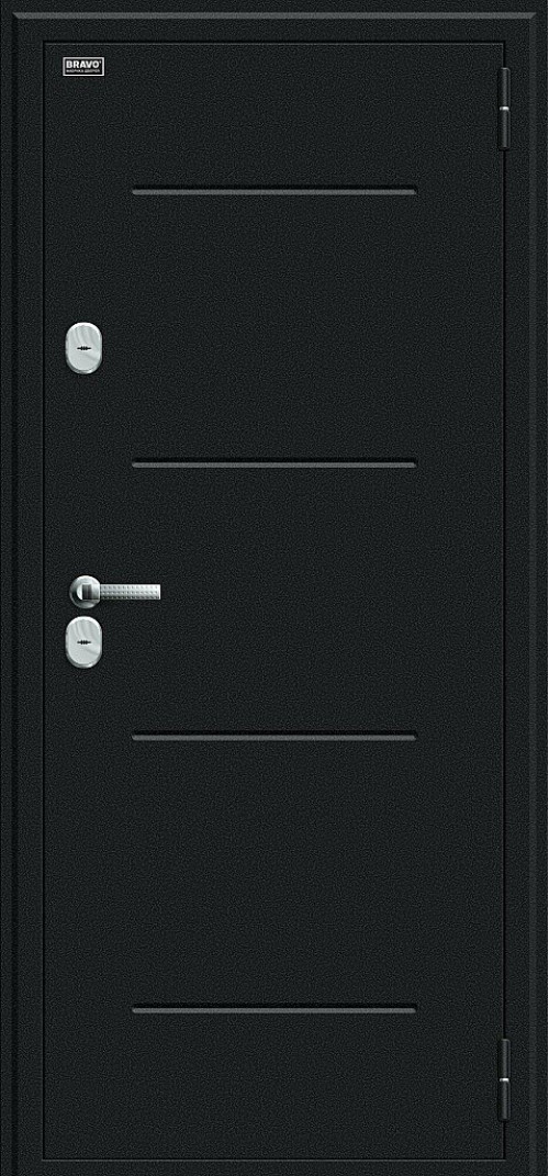 Входная дверь Thermo Лайн, цвет: Букле черное/Cappuccino Veralinga Размер полотна в мм: 205*86 правое