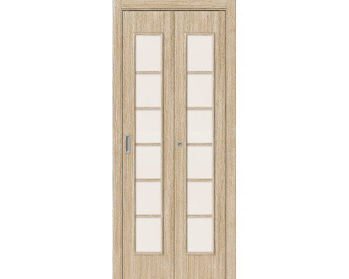 Складная дверь 2С, цвет: Л-21 (БелДуб) Размер полотна в мм: 200*35 Стекло: Сатинато