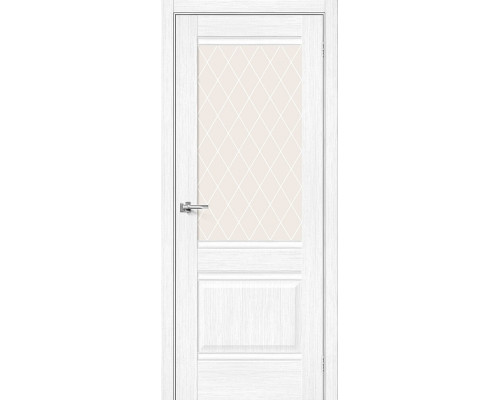 Межкомнатная дверь Прима-3, цвет: Snow Melinga Размер полотна в мм: 200*90 Стекло: White Сrystal