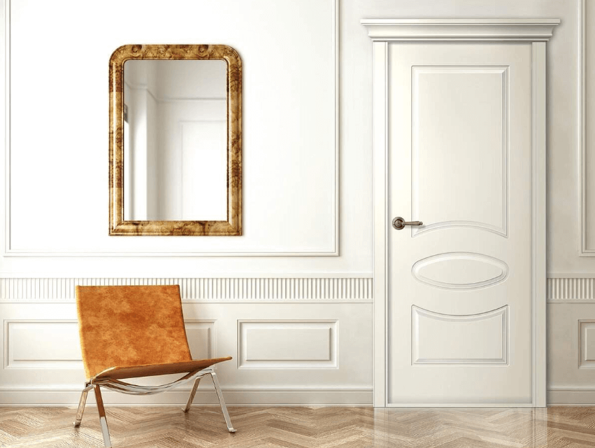 Белые двери «эмалит» с хромированной ручкой